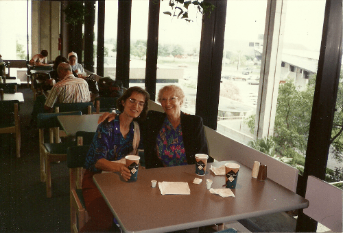 photo of me and a Canadian woman with Alzheimer's at Tampa International Airport