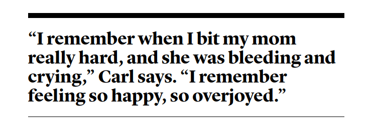 screenshot of part of article in the Atlantic, about Carl saying how much joy it brought him to bite and hurt his mother