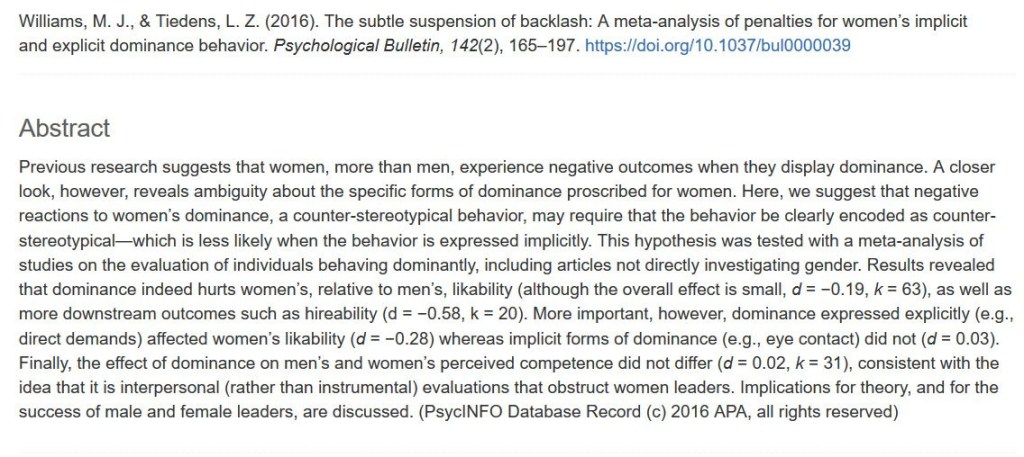 Williams and Tiedens, 2016